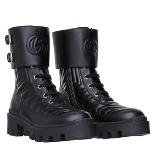 GUCCI Frances GG Logo Quilted Leather Combat Boots